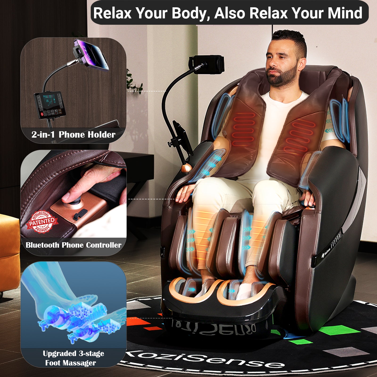 KoziSense 2025 A18 3D SL-track Massage Chair - (Black and Brown)