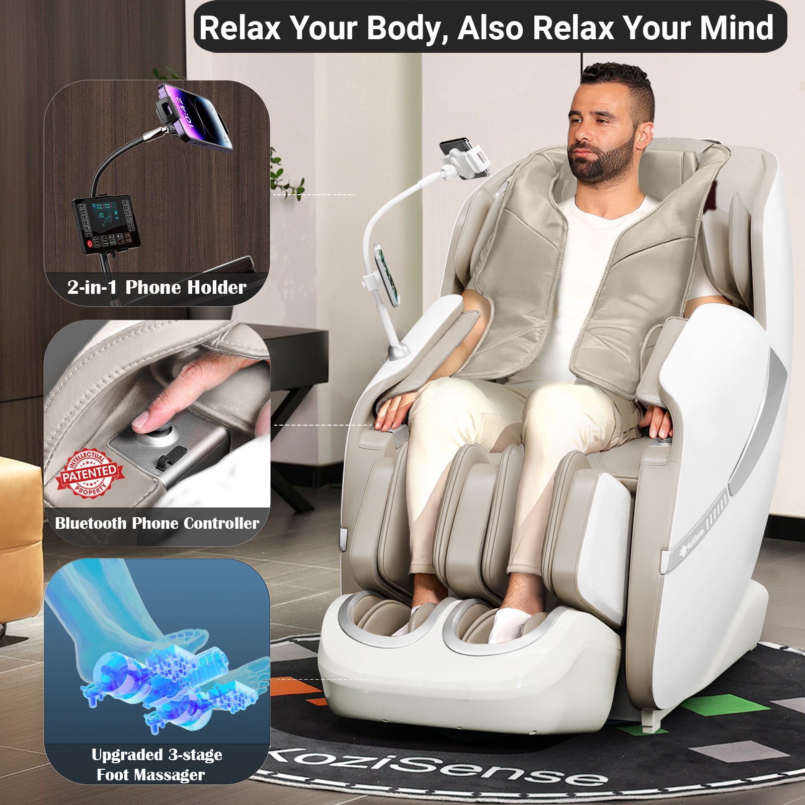 KoziSense 2025 A18 3D SL-track Massage Chair - (White)