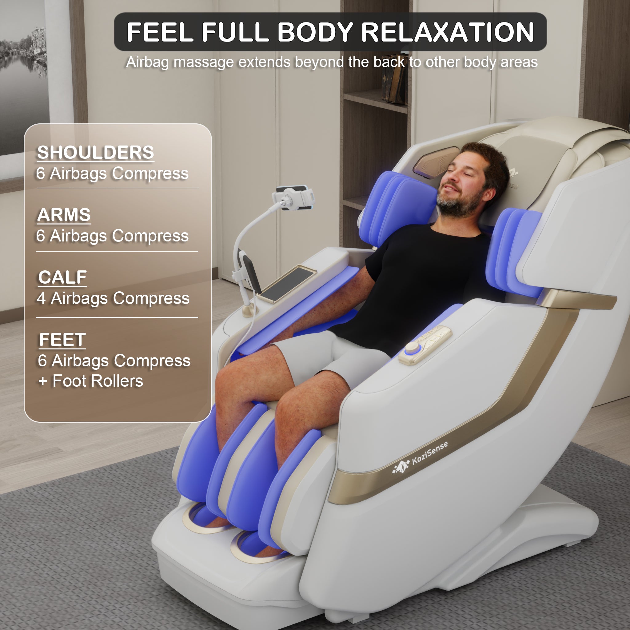KoziSense KZ-313 New Heated Jade Stone Massage Chair (White)