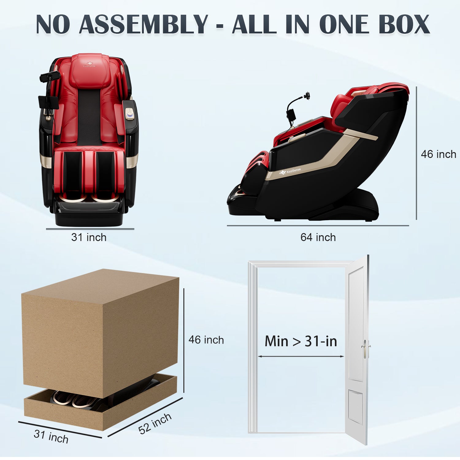 KoziSense KZ-313 New Heated Jade Stone Massage Chair (Black and Red)