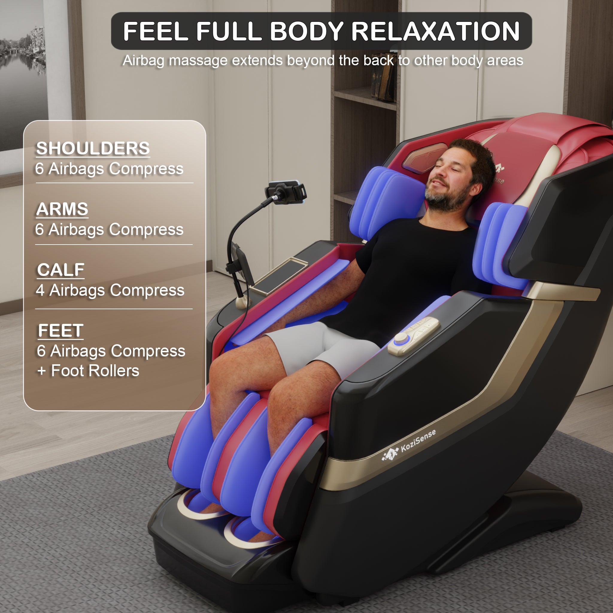 KoziSense KZ-313 New Heated Jade Stone Massage Chair (Black and Red)