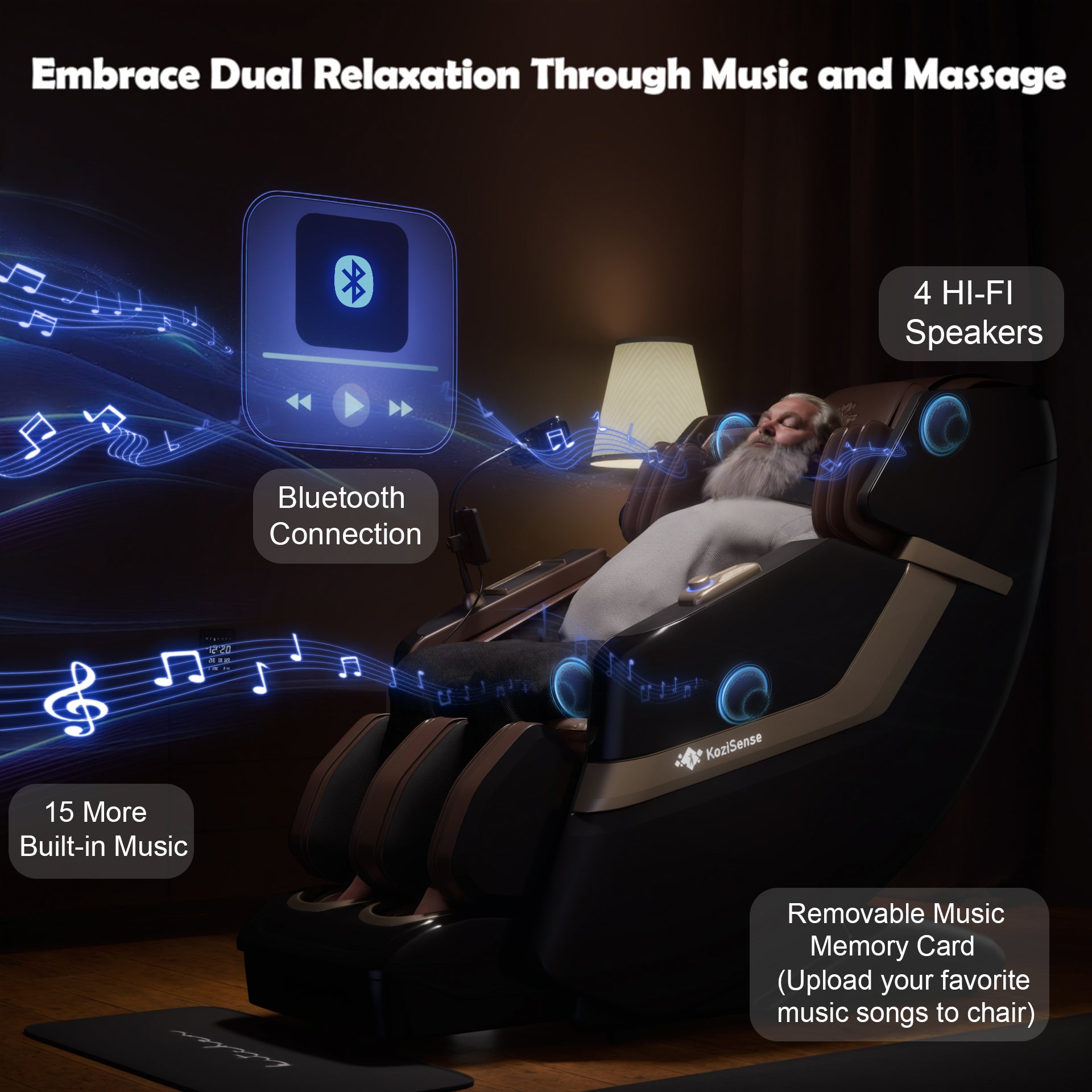 KoziSense KZ-313 New Heated Jade Stone Massage Chair (Black)