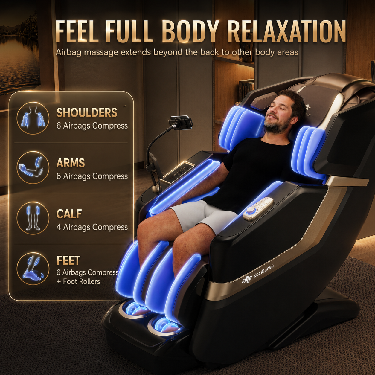 KoziSense KZ-313 Heated Jade Stone Massage Chair | 3D Full Body| Zero Gravity| Back Pain Relief| Heat Therapy (Black)