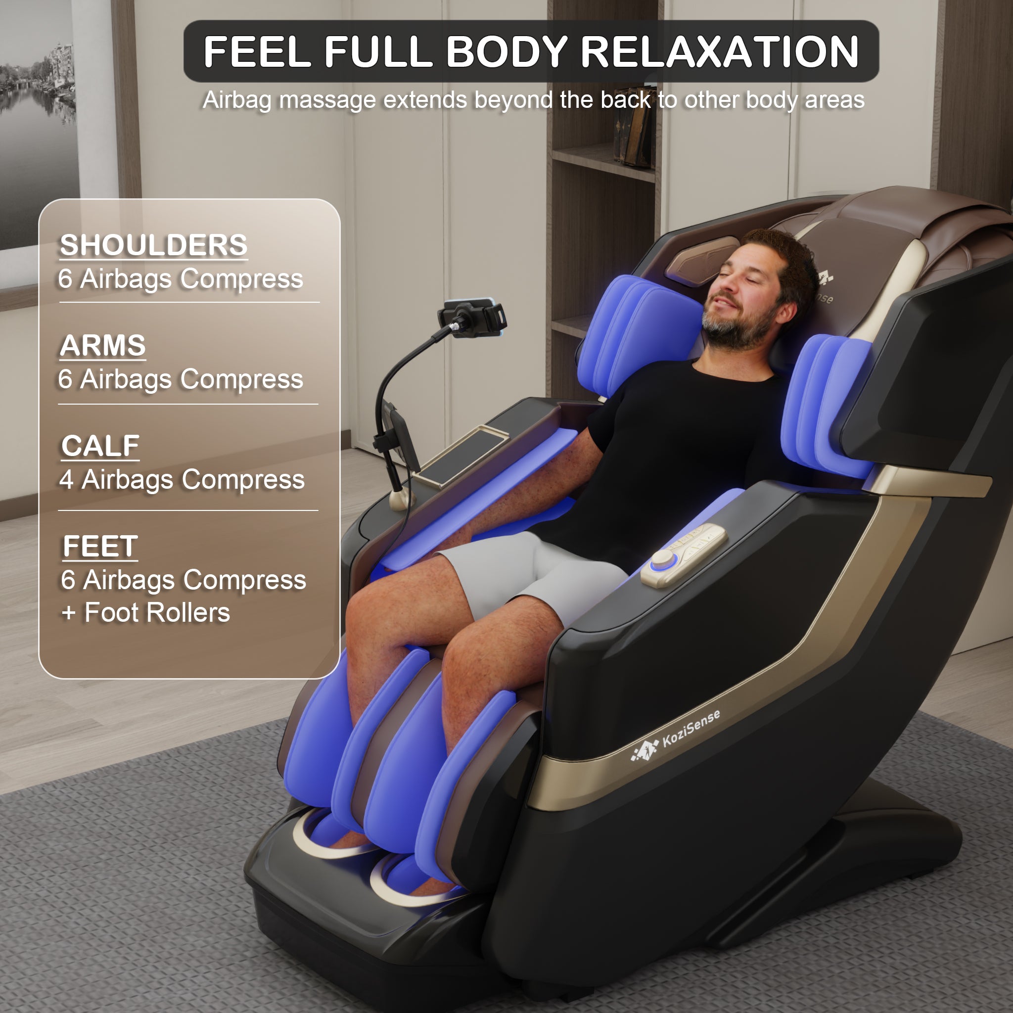KoziSense KZ-313 New Heated Jade Stone Massage Chair (Black)