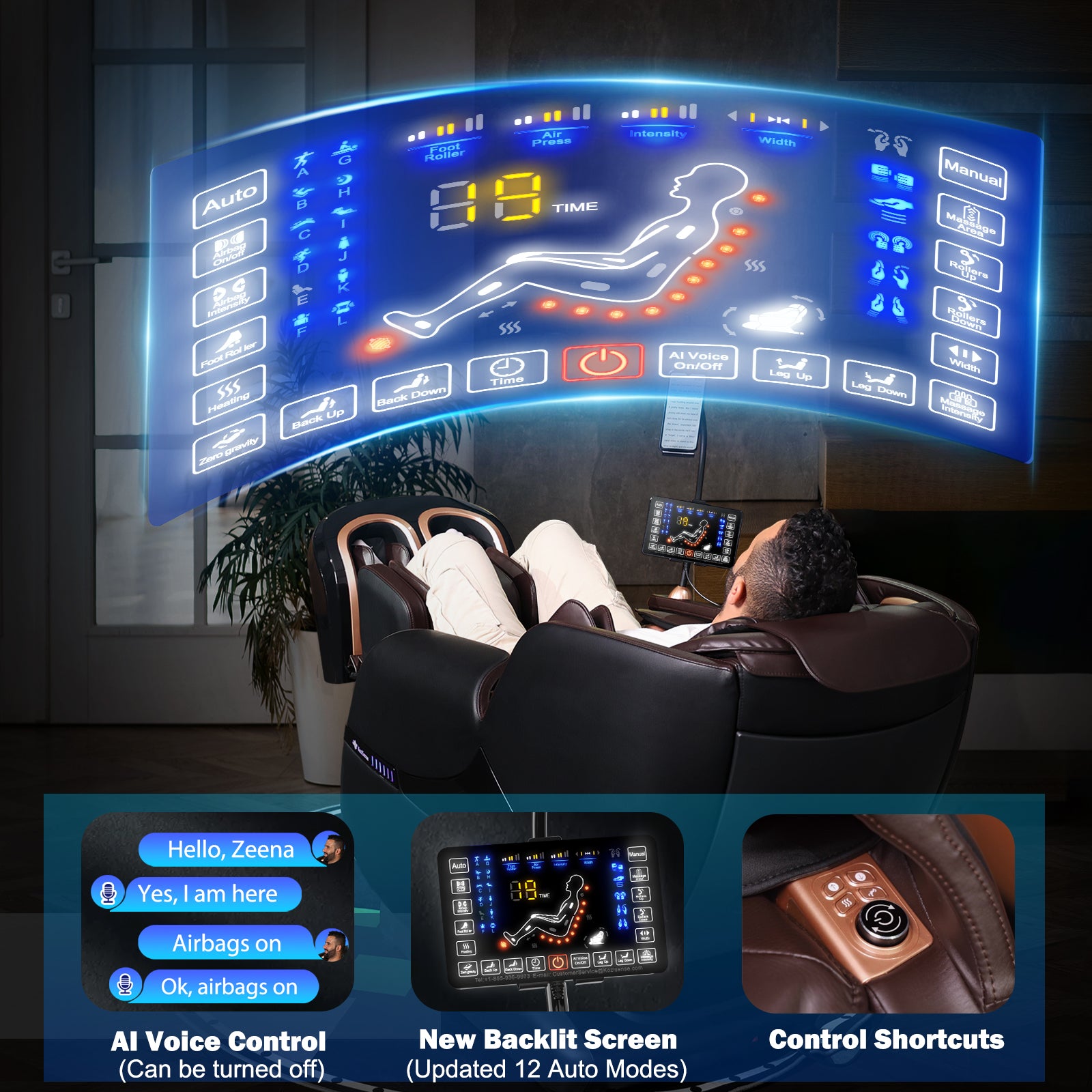 KoziSense 2025 A18 3D SL-track Massage Chair - (Black and Brown)
