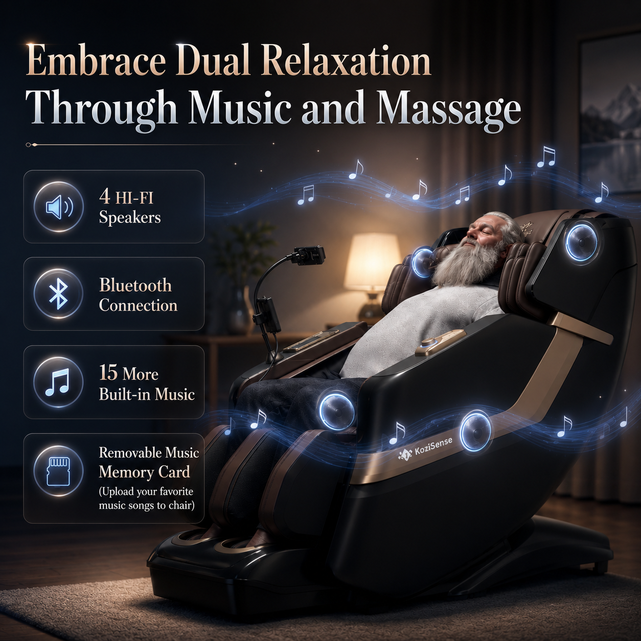 KoziSense KZ-313 Heated Jade Stone Massage Chair | 3D Full Body| Zero Gravity| Back Pain Relief| Heat Therapy (Black)