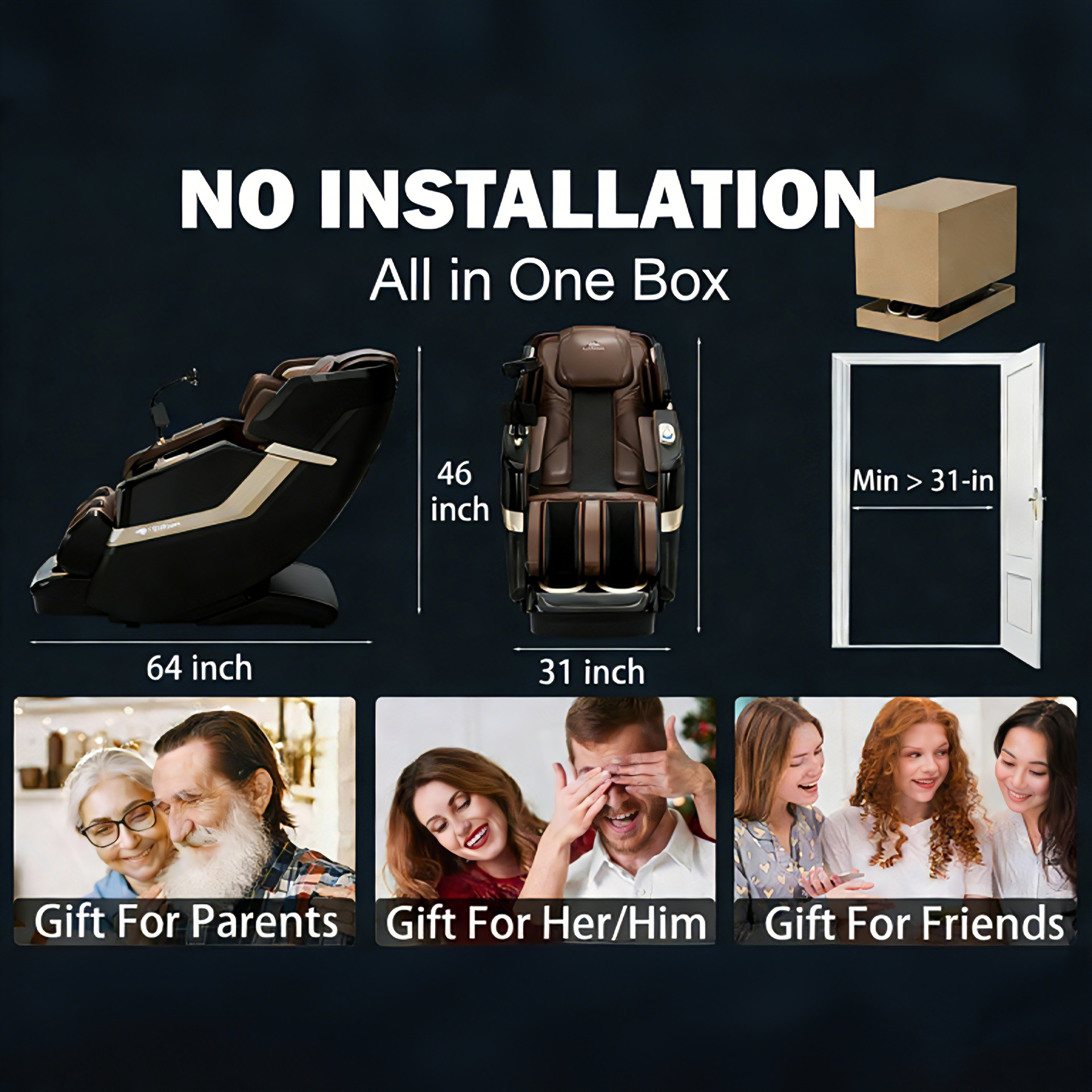 KoziSense KZ-313 New Heated Jade Stone Massage Chair (Black)