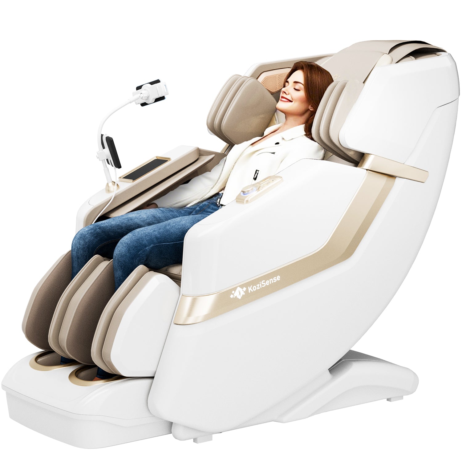 KoziSense KZ-313 New Heated Jade Stone Massage Chair (White)
