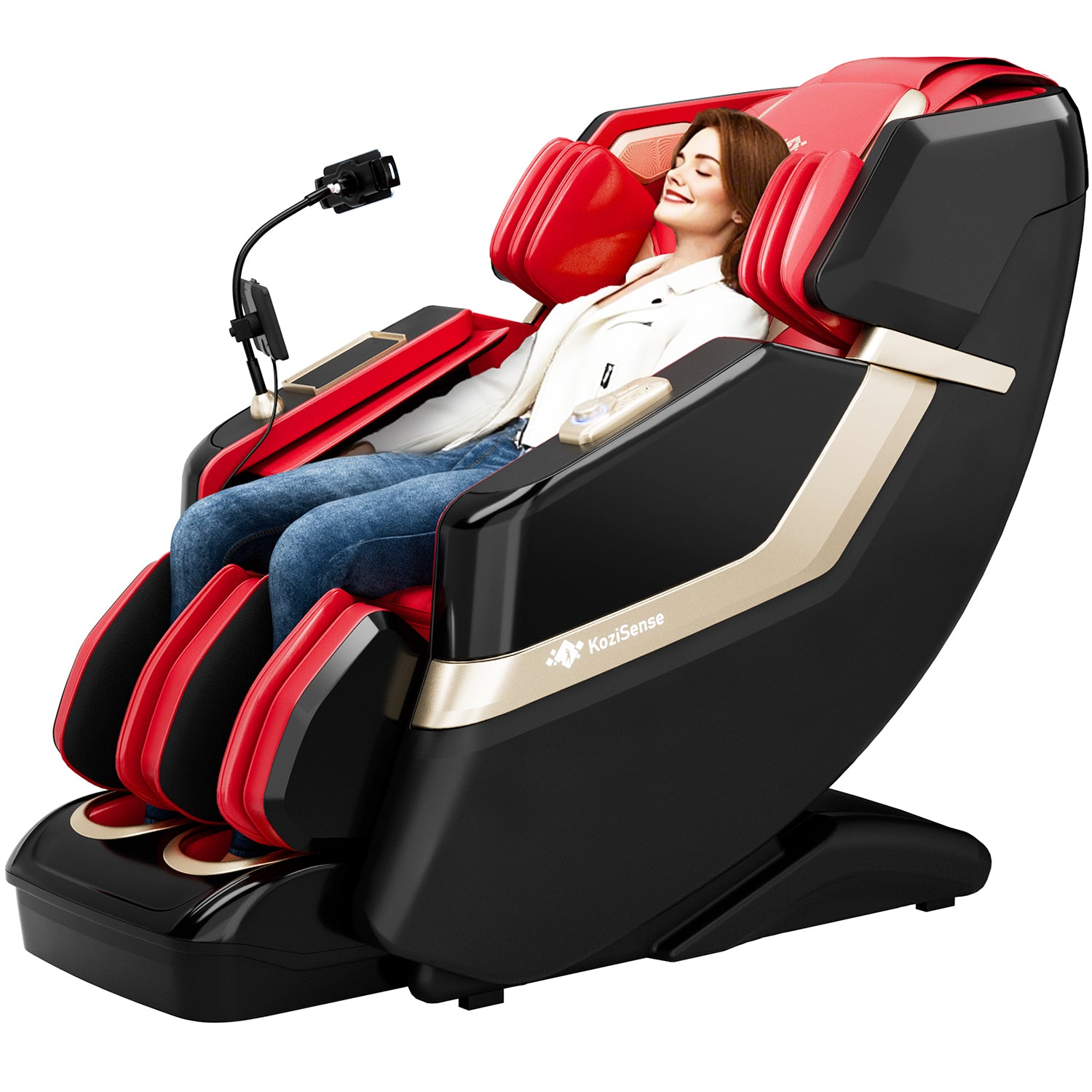 KoziSense KZ-313 New Heated Jade Stone Massage Chair (Black and Red)