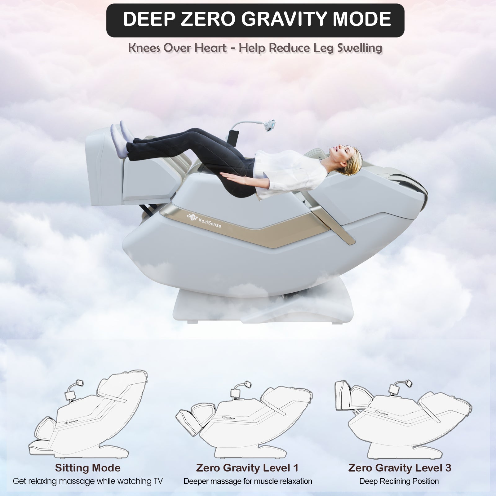 KoziSense KZ-313 New Heated Jade Stone Massage Chair (White)