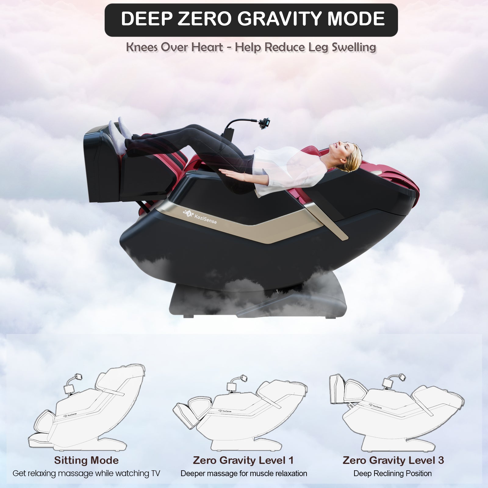 KoziSense KZ-313 New Heated Jade Stone Massage Chair (Black and Red)