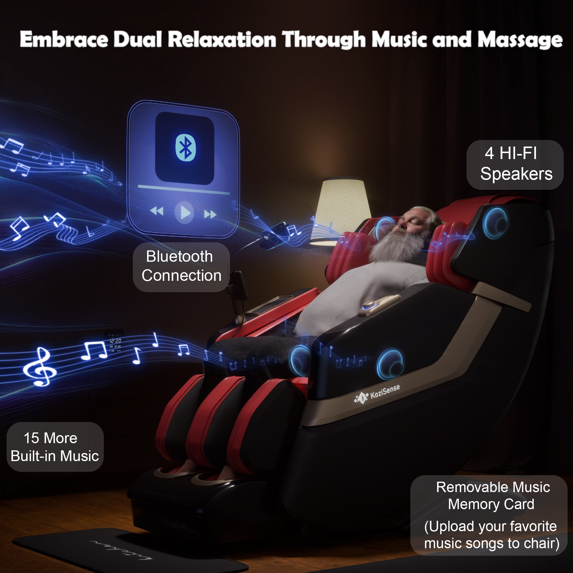 KoziSense KZ-313 New Heated Jade Stone Massage Chair (Black and Red)