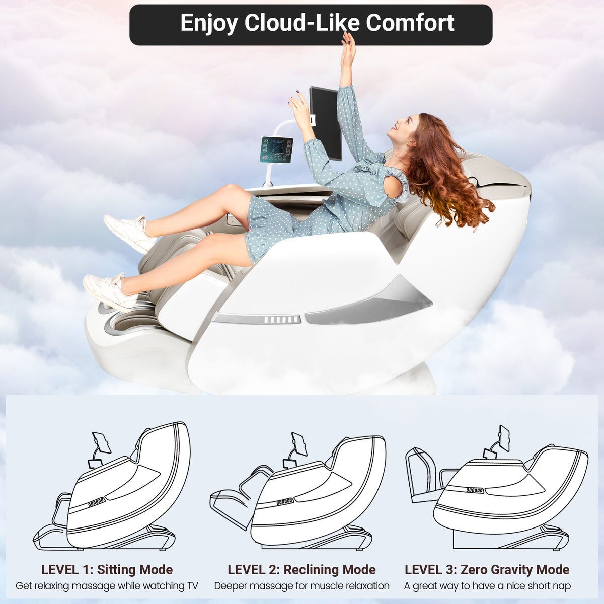 KoziSense KZ-A18 3D SL Track Massage Chair | Full Body Zero Gravity, No Assembly Required, Back Pain Relief - (White)