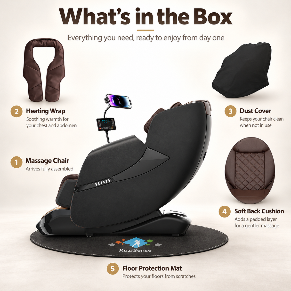 KoziSense KZ-A18 3D SL Track Massage Chair | Full Body Zero Gravity, No Assembly Required, Back Pain Relief - (All Black)