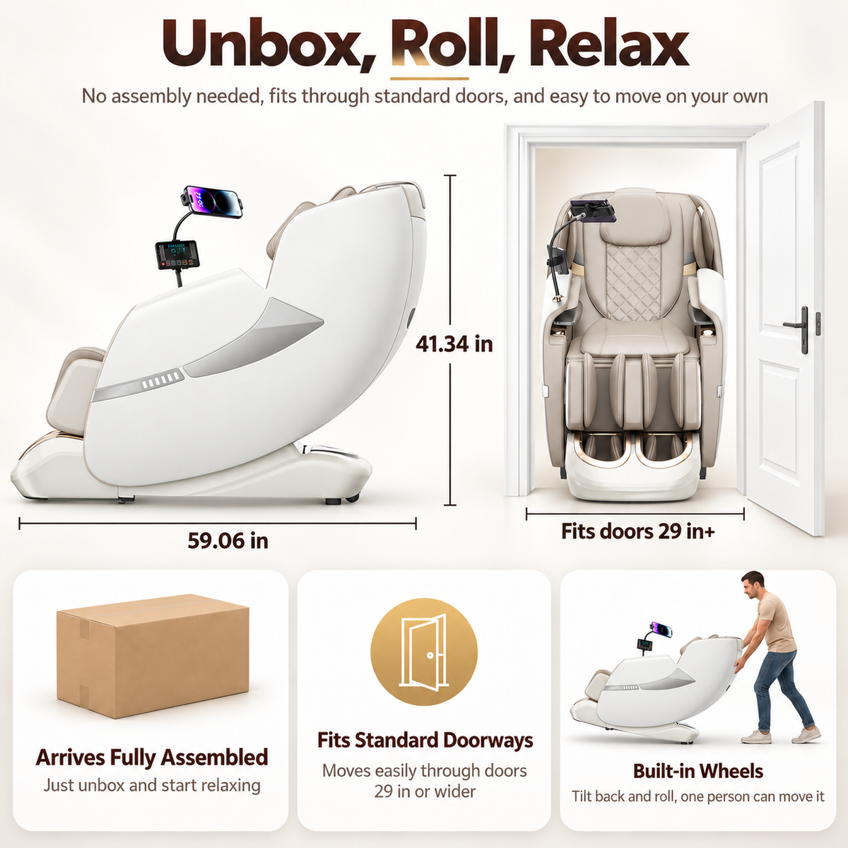 KoziSense KZ-A18 3D SL Track Massage Chair | Full Body Zero Gravity, No Assembly Required, Back Pain Relief - (White)