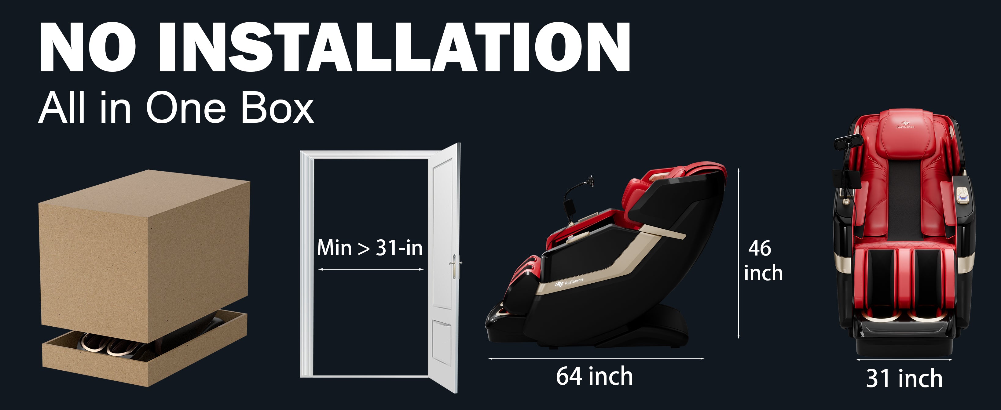 KoziSense KZ-313 New Heated Jade Stone Massage Chair (Black and Red)