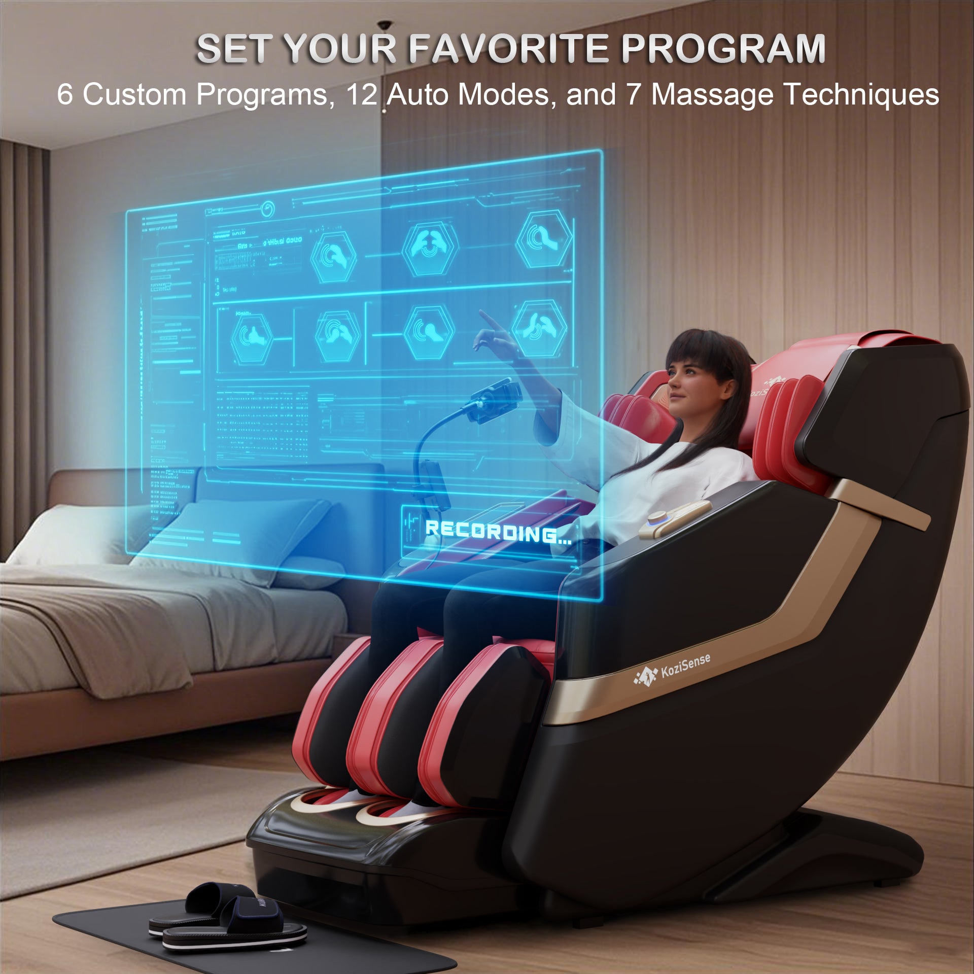 KoziSense KZ-313 New Heated Jade Stone Massage Chair (Black and Red)